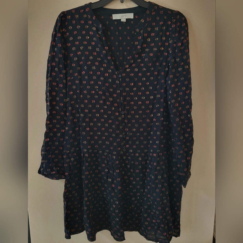 Loft Black Long Sleeve Rainbow Dot Dress